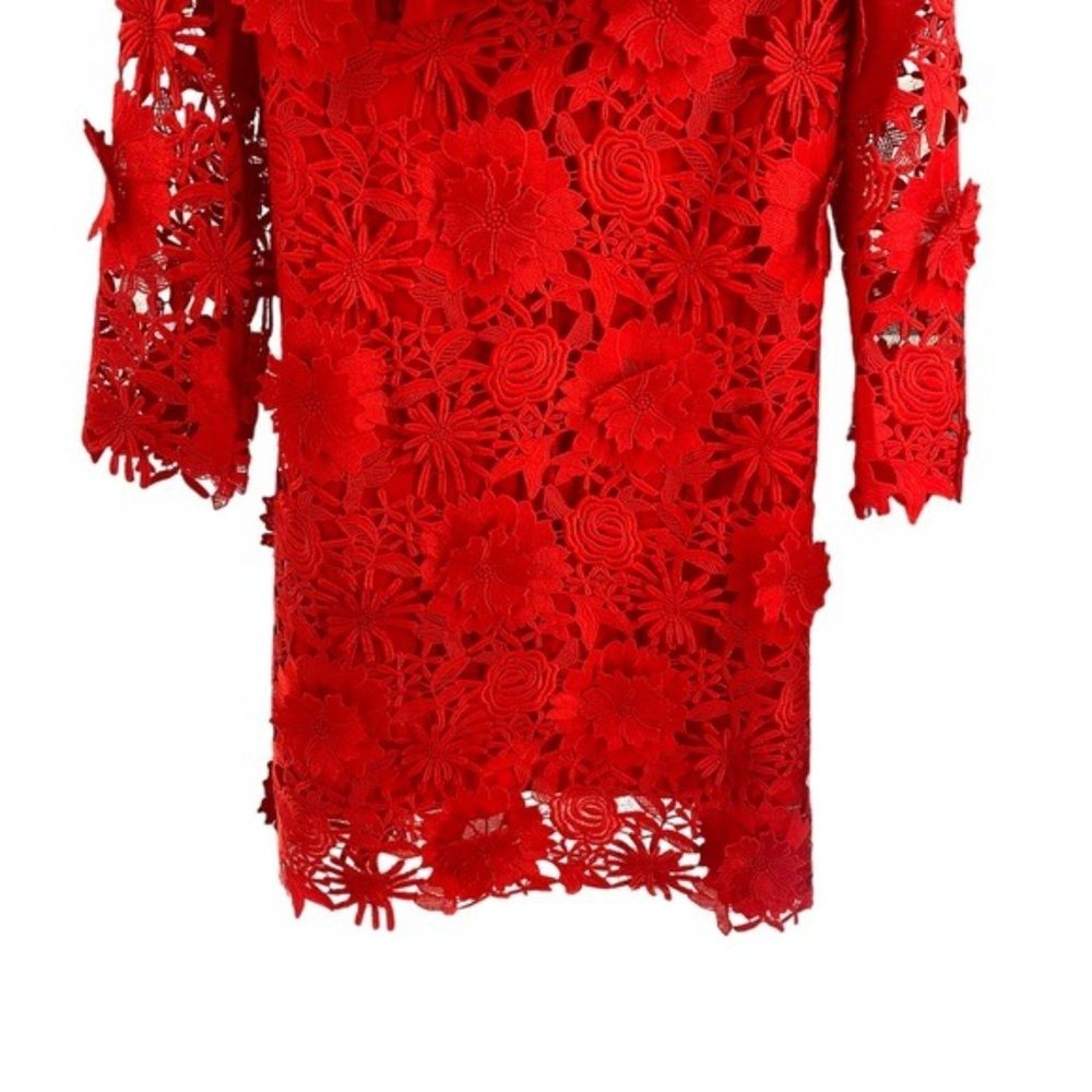 Tuckernuck | NEW Red Guipure Lace Daphne Three-quarter Sleeve Mini Dress Size L - Picture 10 of 12